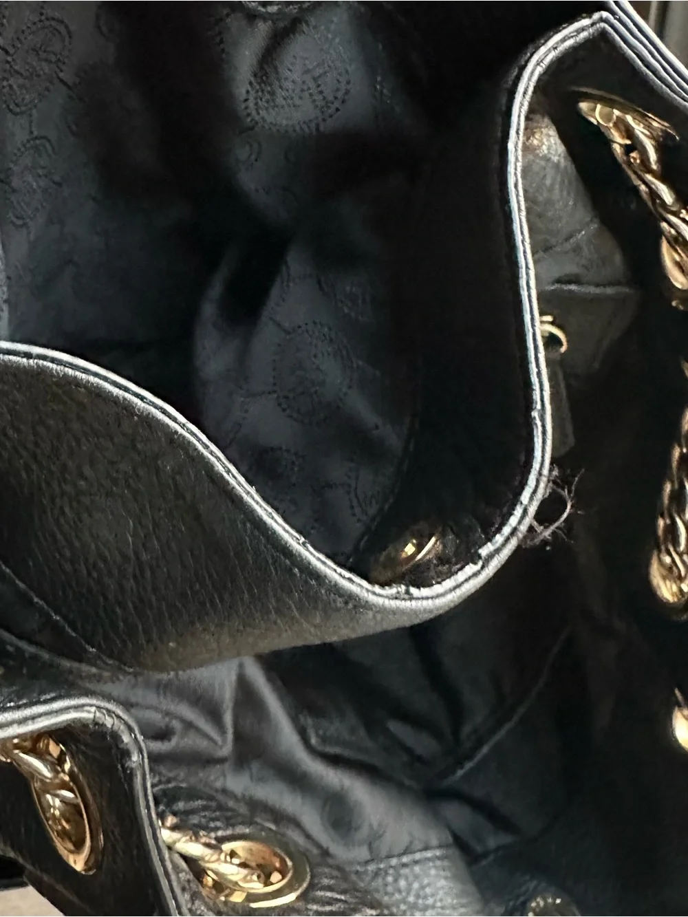 Michael Kors Black Leather Shoulder Bag with Gold Hardware